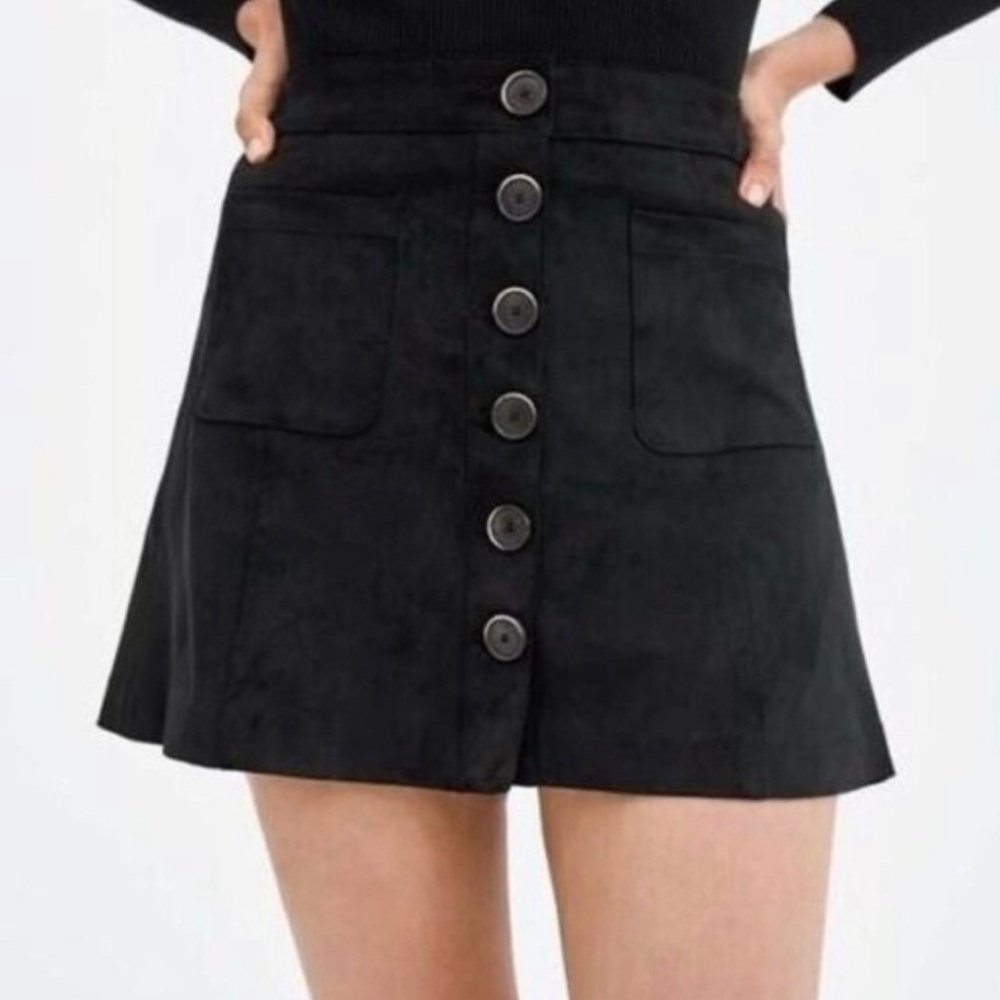 Zara black suede button mini skirt